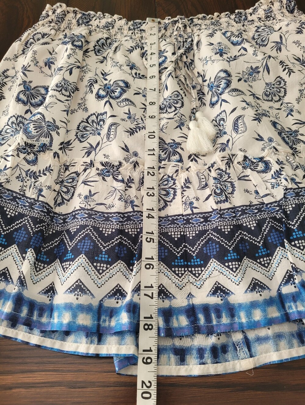 BeachLunchLounge 100% Cotton Mini Skirt Blue White Lined Size L Floral Casual - Picture 11 of 13